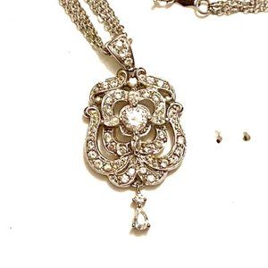 Art Deco Sterling Silver CZ Rhinestone Necklace